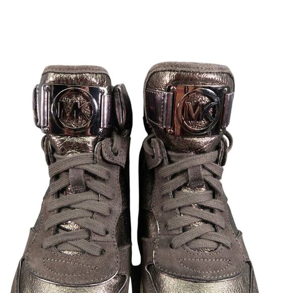 Michael Kors Shoes Womens 10 Sneakers Fashion Lifestyle Hidden Wedge Leather Mid - Picture 3 of 16